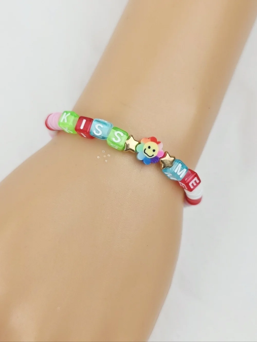 Handmade Clay Bead Kiss Me Flower  Bracelet